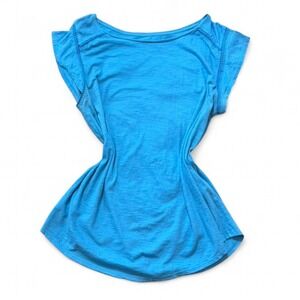 Loft Blue Slub Knit Flutter Sleeve Top, Women's Size L